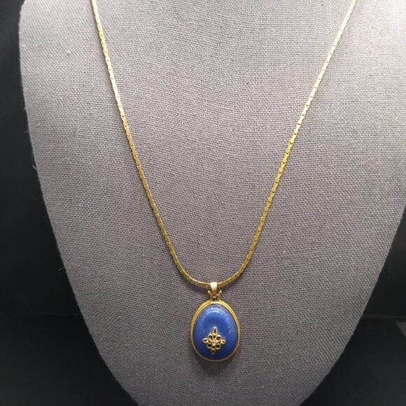 Avon North Star Blue Egg Necklace, Vintage Pendant Gold-tone Chain Jewelry, 23" - Picture 3 of 8